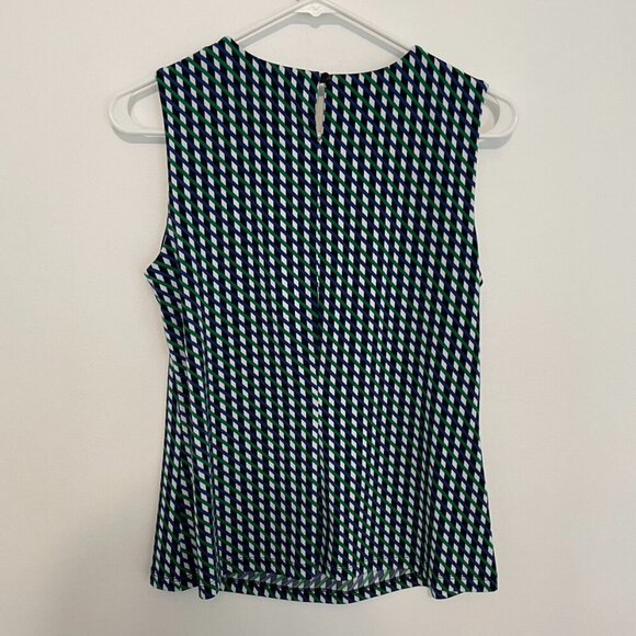 CALVIN KLEIN Green Blue Black Geo Stripe Sleeveless Shell Blouse PETITE PM MP - Picture 7 of 9